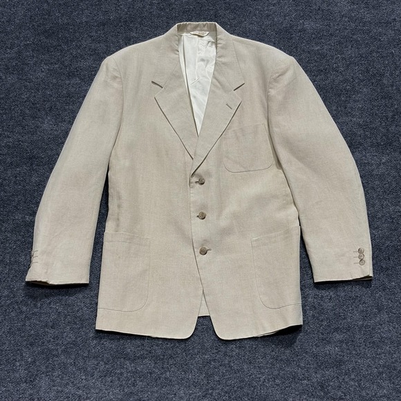 Tommy Hilfiger Blazer Mens Large 44 Beige Linen Tailored USA Classic Jacket - Picture 1 of 14
